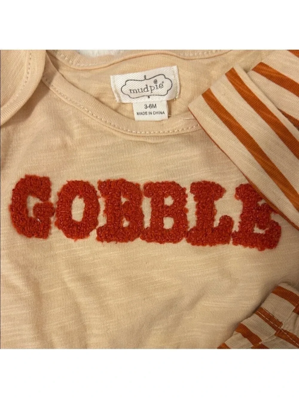 Mud Pie Gobble Bodysuit Set Cream Orange